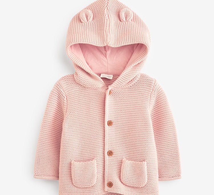 Pink Hooded Knitted Cardigan