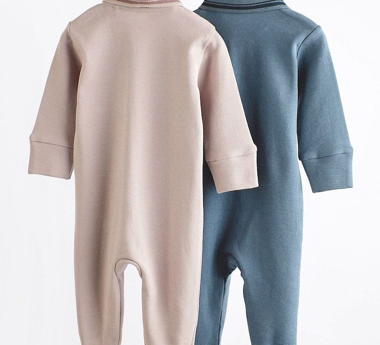 Mink/Blue Collared Romper 2 Pack