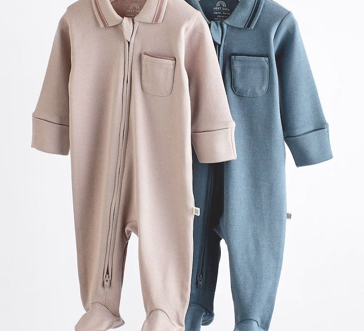 Mink/Blue Collared Romper 2 Pack