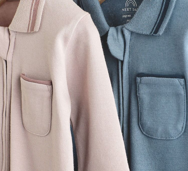 Mink/Blue Collared Romper 2 Pack