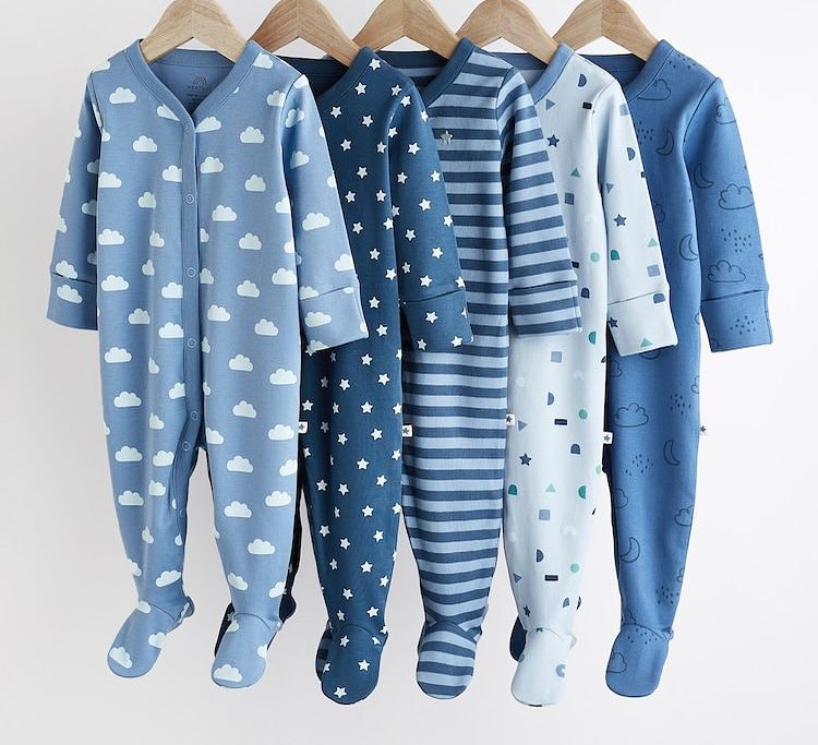 Blue Mini Prints Sleepsuit 5 Pack.