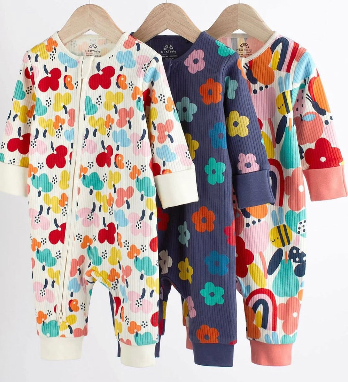 Bright Floral Footless Sleep suit 3 Pack