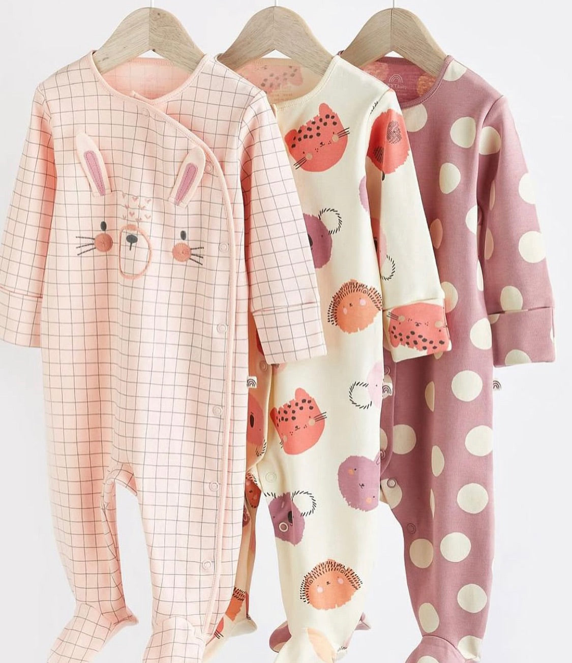 Pink Bunny Appliqué Sleep suit 3 Pack