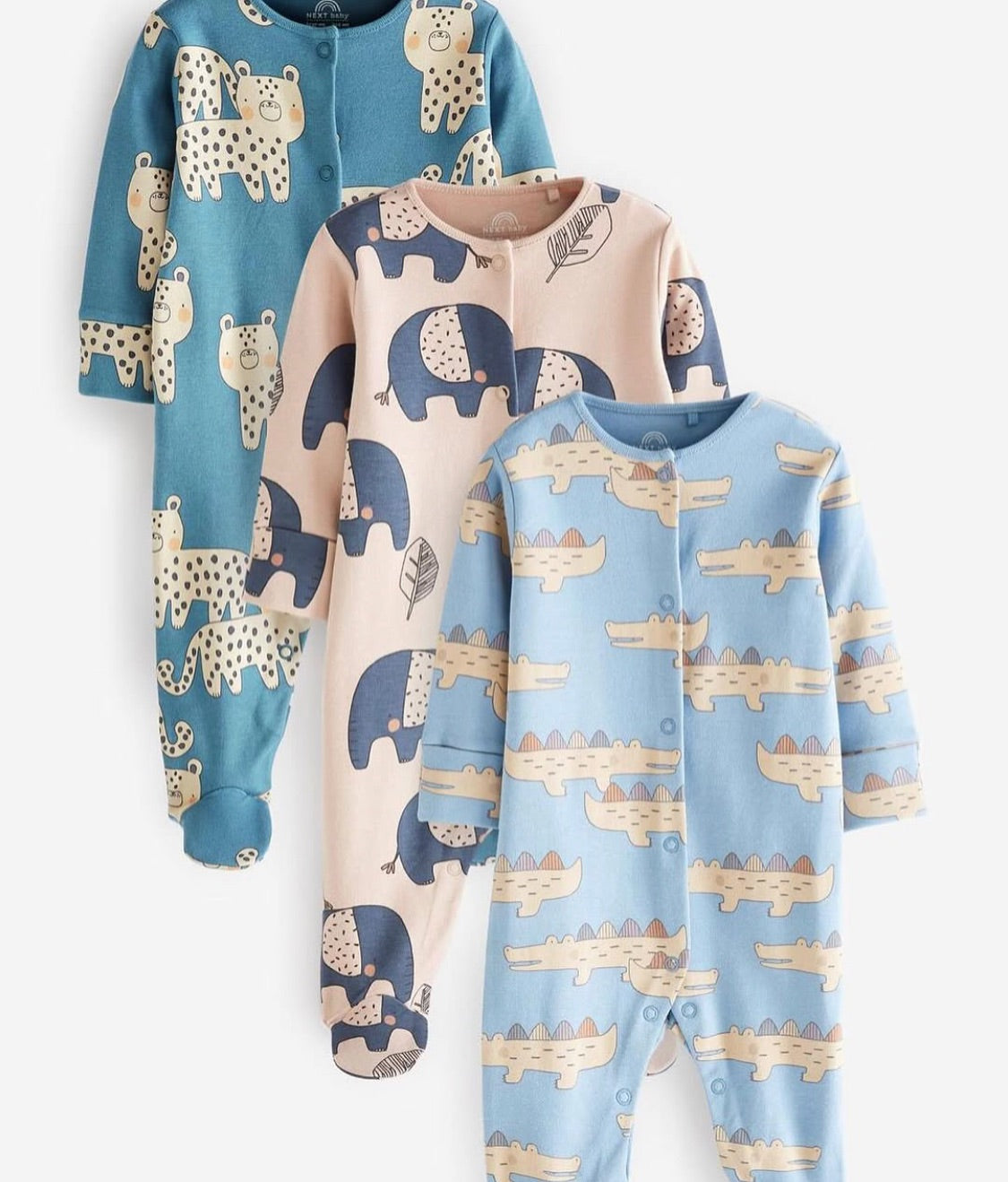 Blue Multi Animals Sleep suit 3 Pack