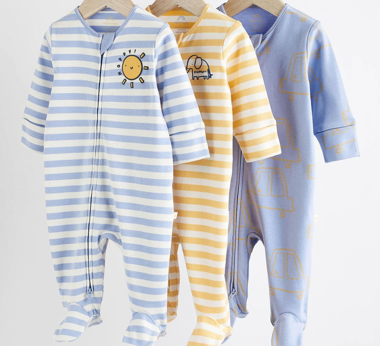 Yellow/ Blue Zipper Sleep suit 3 Pack
