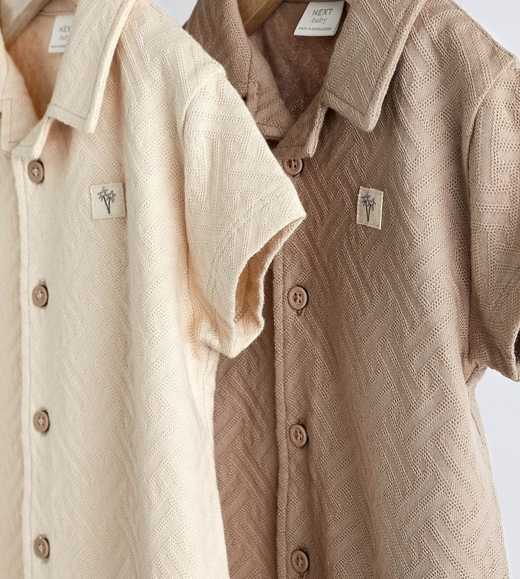 Neutral Textured Collared Romper 2 Pack Set