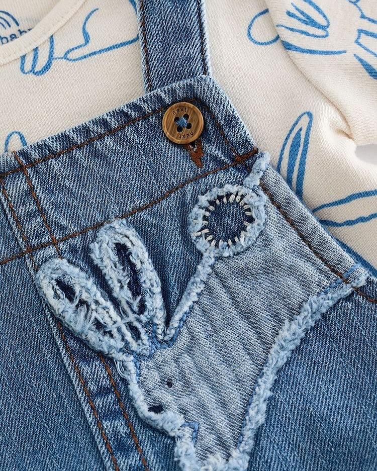 Denim Blue Appliqué Dungarees & Bodysuit Set