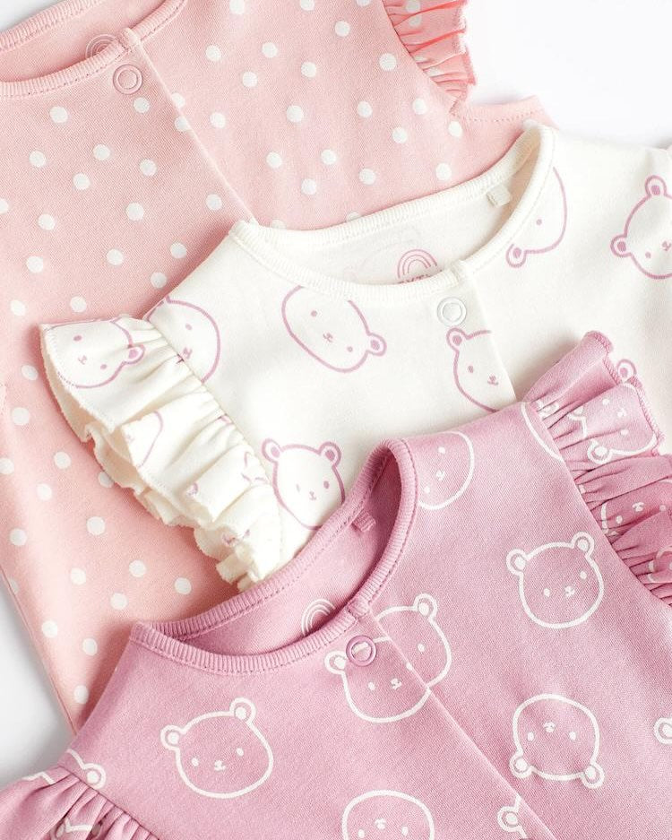 Pink Bear Rompers 3 Pack Set