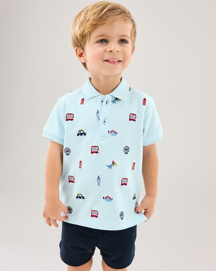 Blue Appliqué Polo Shirt & Short Set