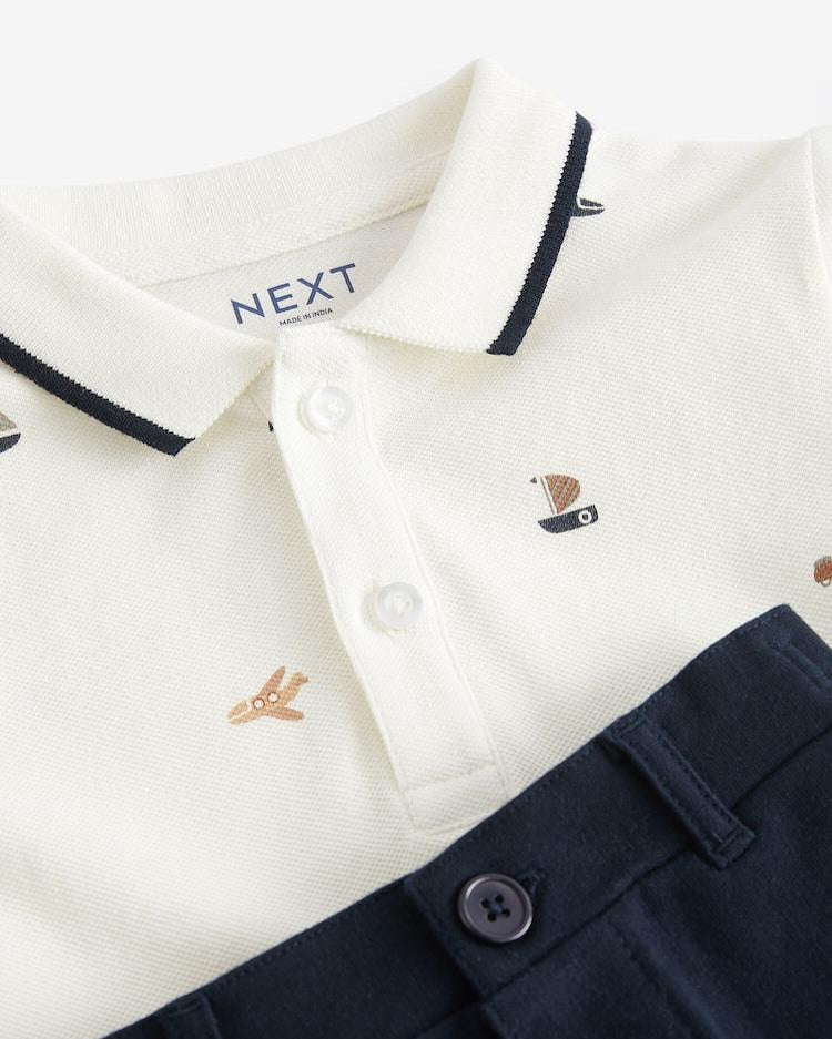 White Appliqué Polo Shirt & Short Set