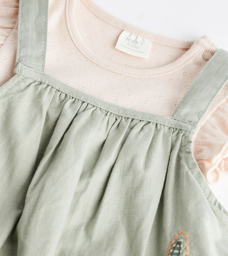 Green Embroidered Dungarees & Bodysuit Set