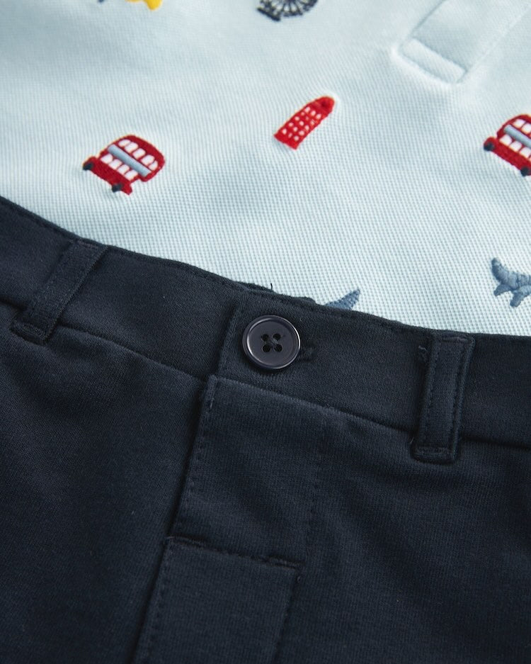 Blue Appliqué Polo Shirt & Short Set