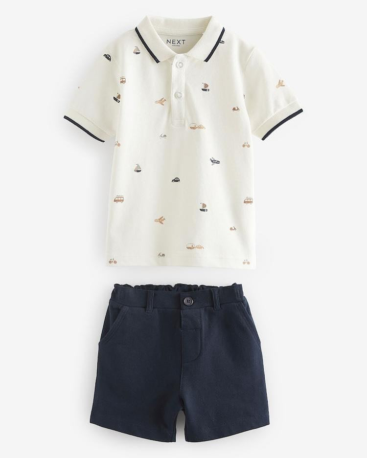 White Appliqué Polo Shirt & Short Set