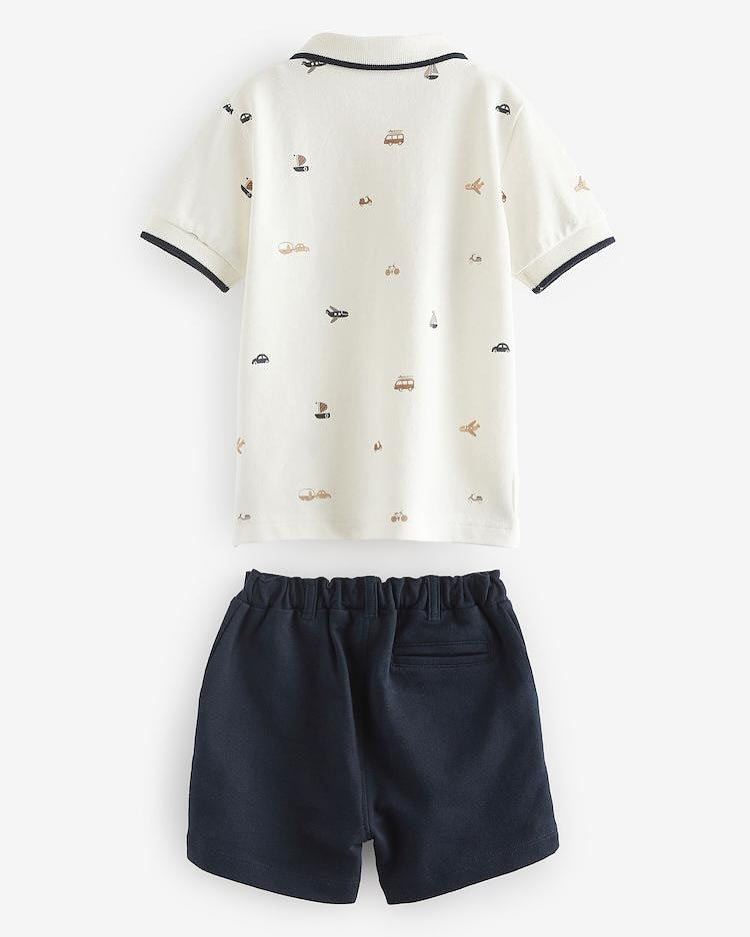 White Appliqué Polo Shirt & Short Set