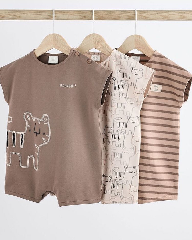 Brown Tiger Rompers 4 Pack Set