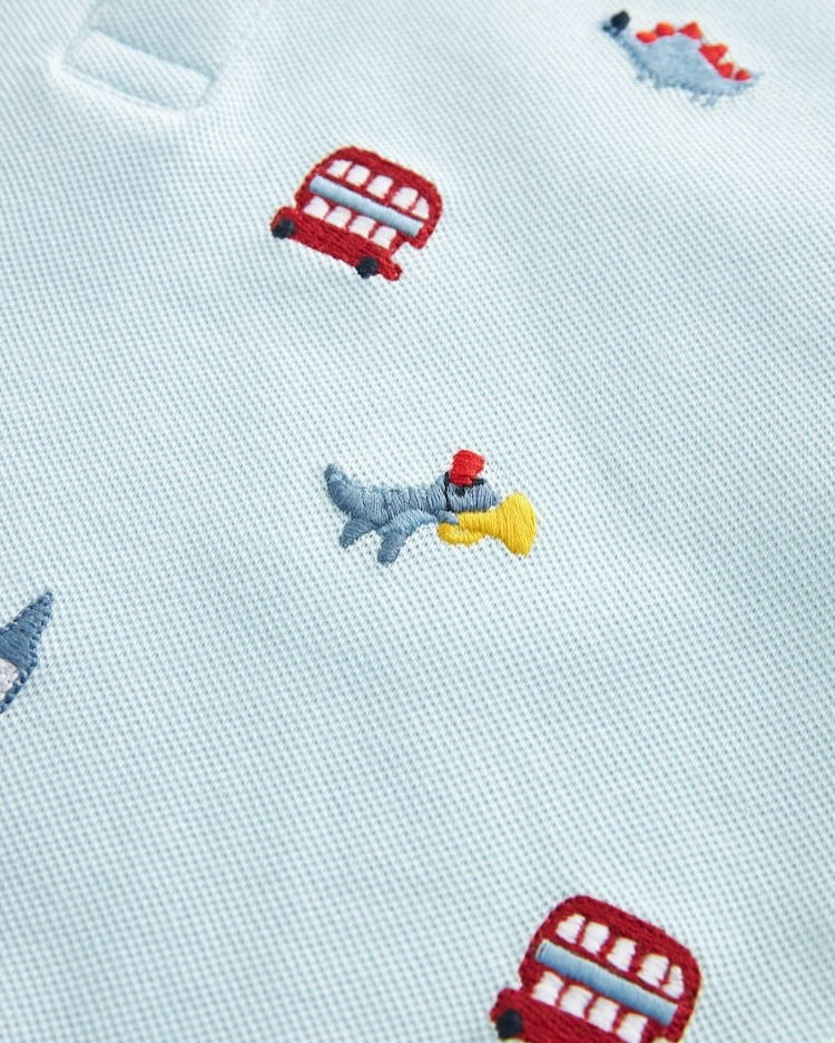 Blue Appliqué Polo Shirt & Short Set