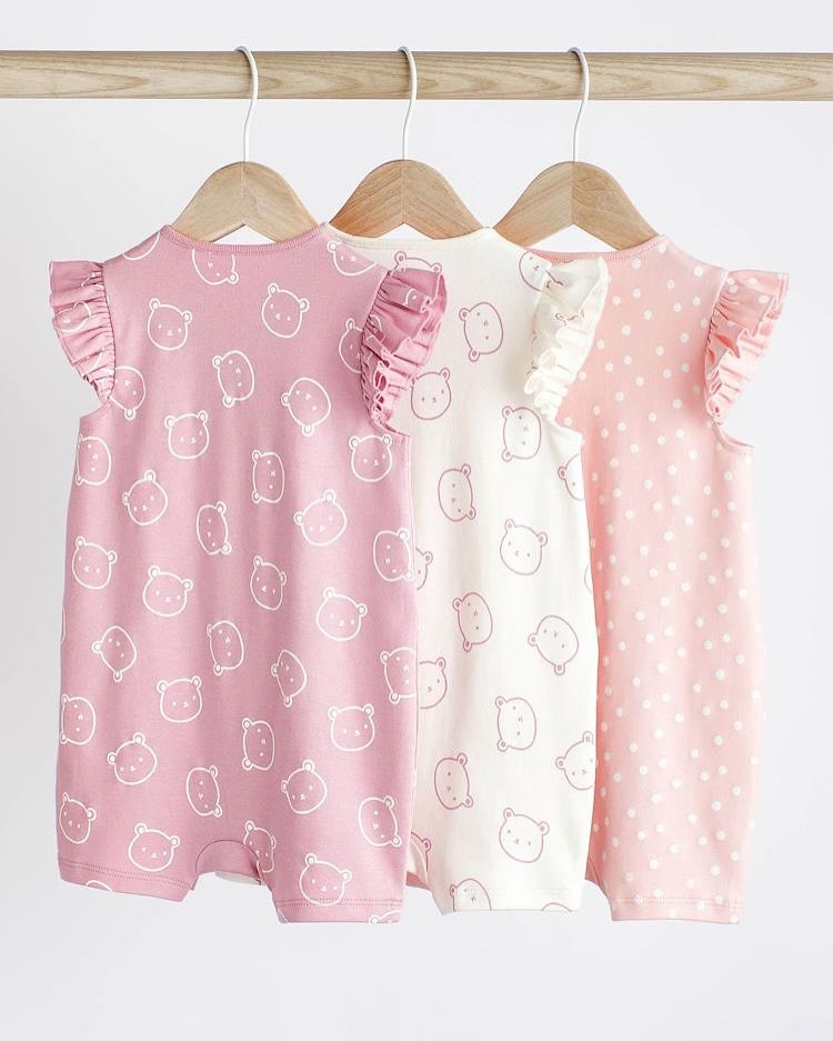 Pink Bear Rompers 3 Pack Set