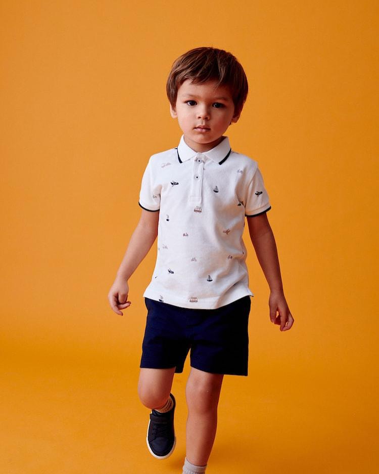 White Appliqué Polo Shirt & Short Set