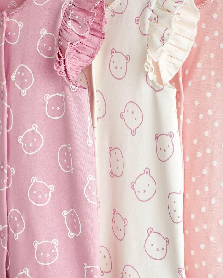 Pink Bear Rompers 3 Pack Set