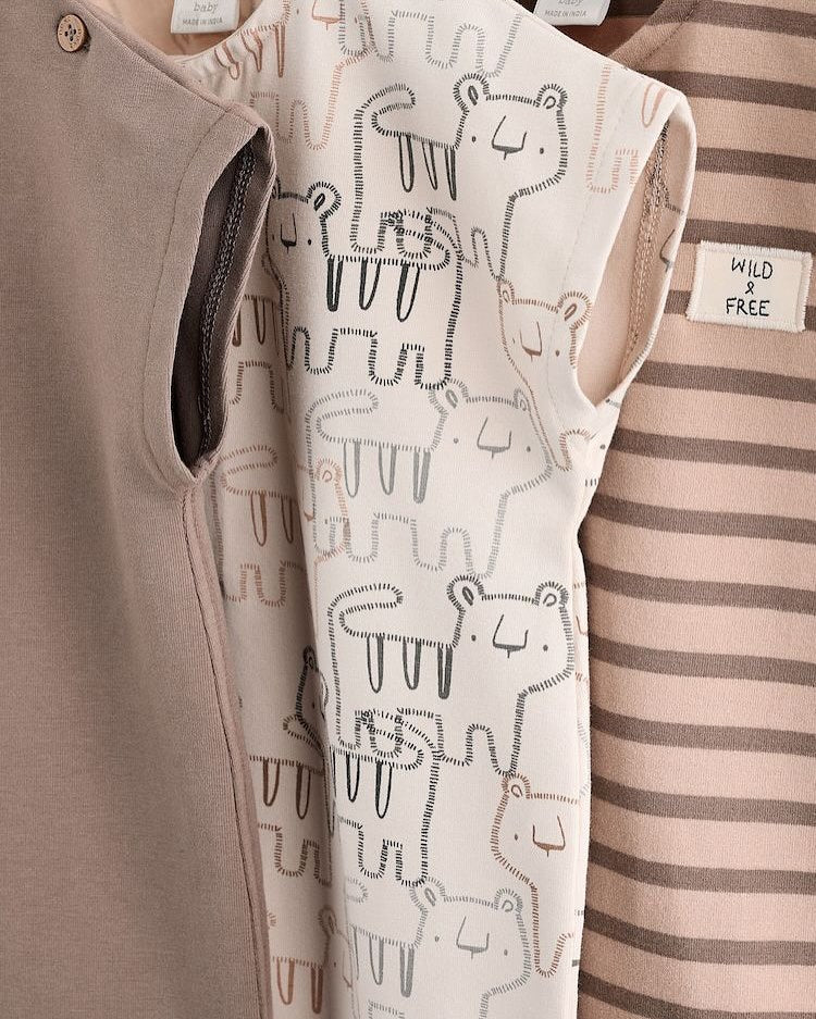 Brown Tiger Rompers 4 Pack Set