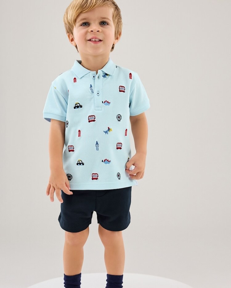 Blue Appliqué Polo Shirt & Short Set