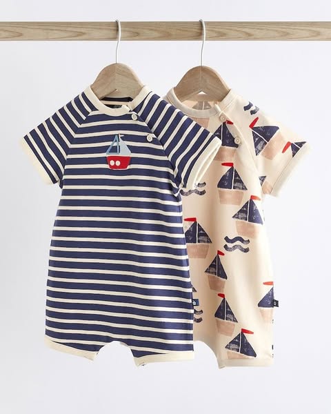 Blue/ Red Boat Rompers 2 Pack Set