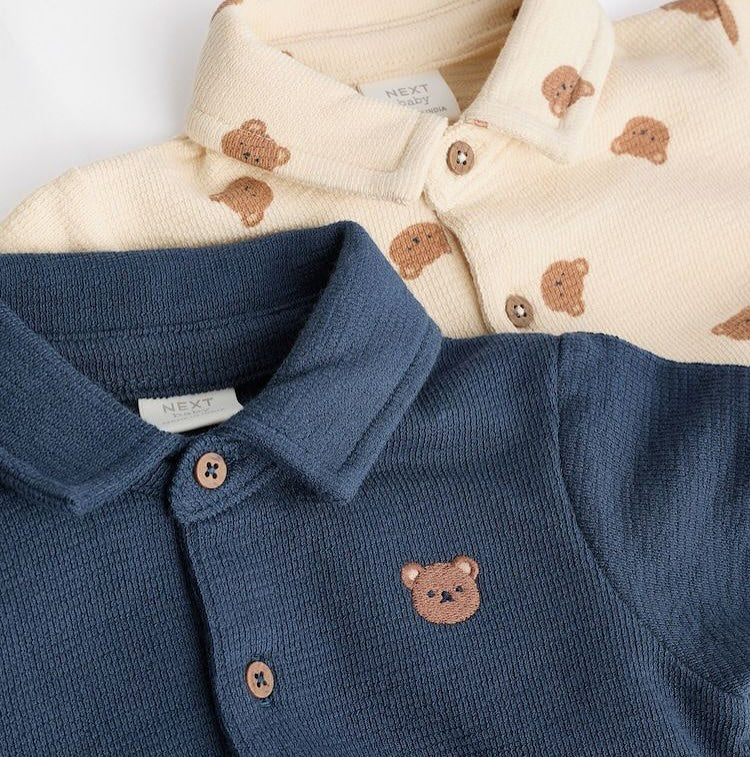 Navy/ Cream Bear Collared Rompers 2 Pack Set