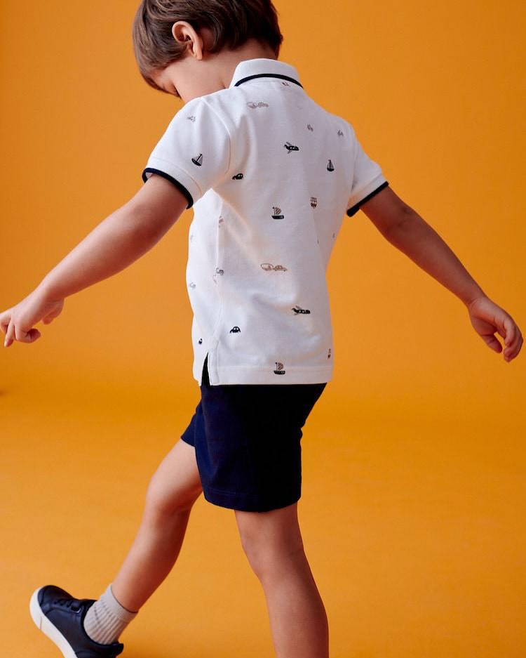 White Appliqué Polo Shirt & Short Set