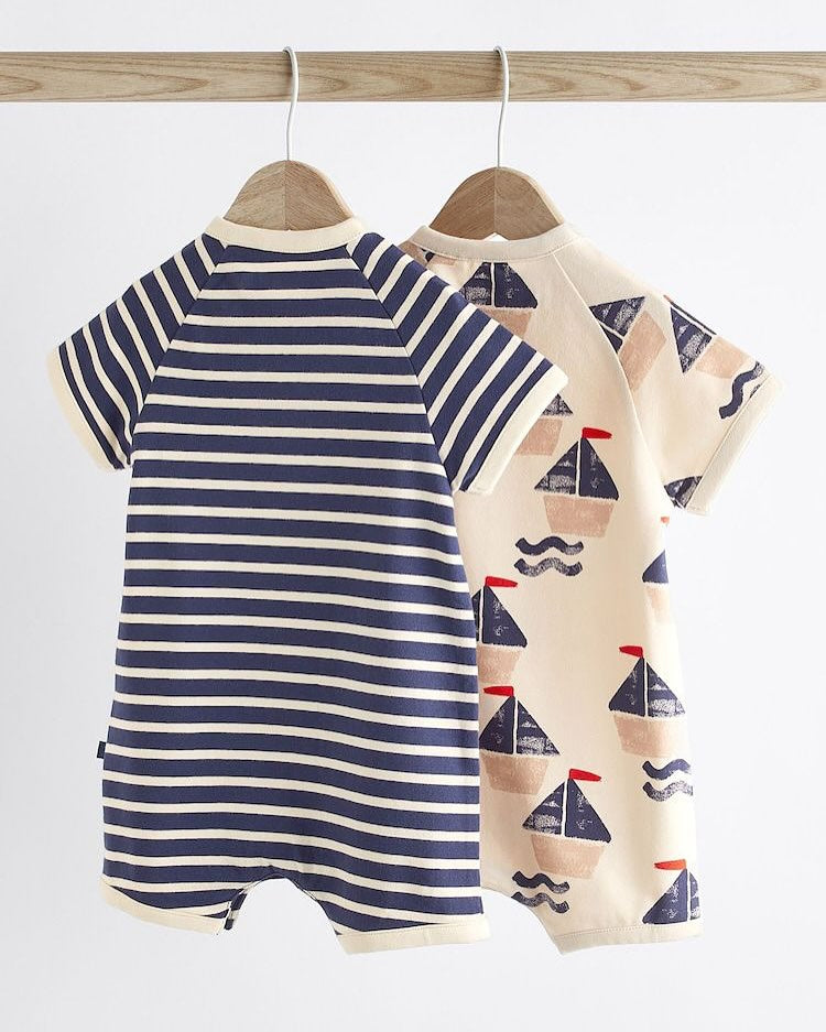 Blue/ Red Boat Rompers 2 Pack Set