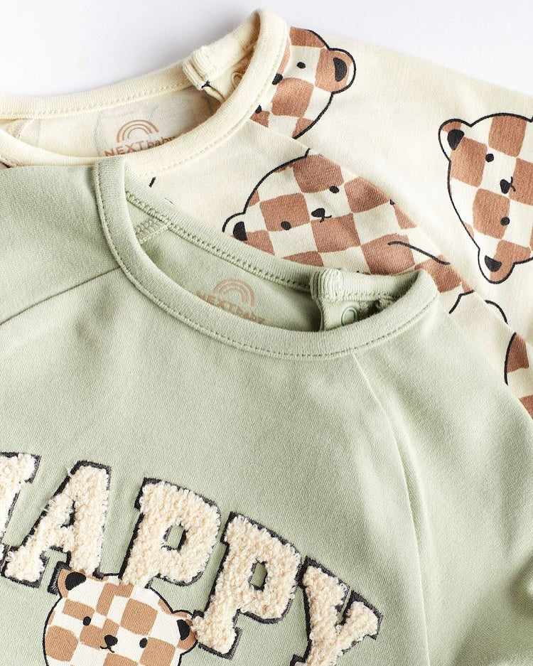 Sage Green Bear Rompers 2 Pack Set