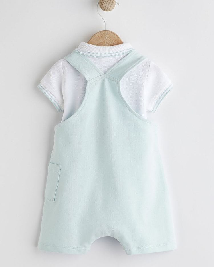 Blue Boat Dungarees & Polo Bodysuit Set