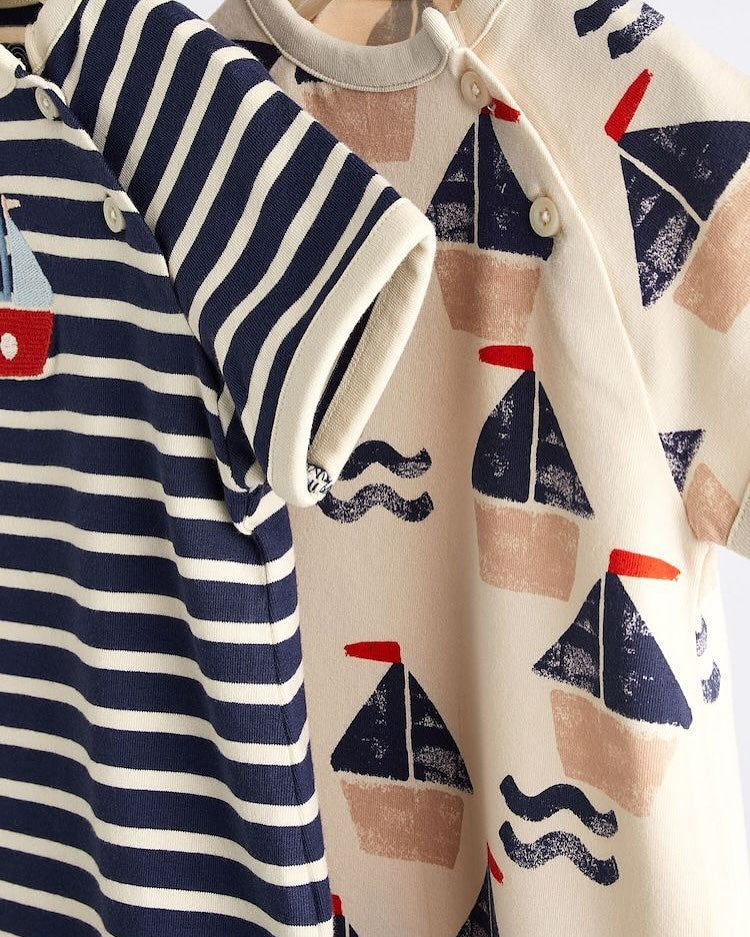 Blue/ Red Boat Rompers 2 Pack Set