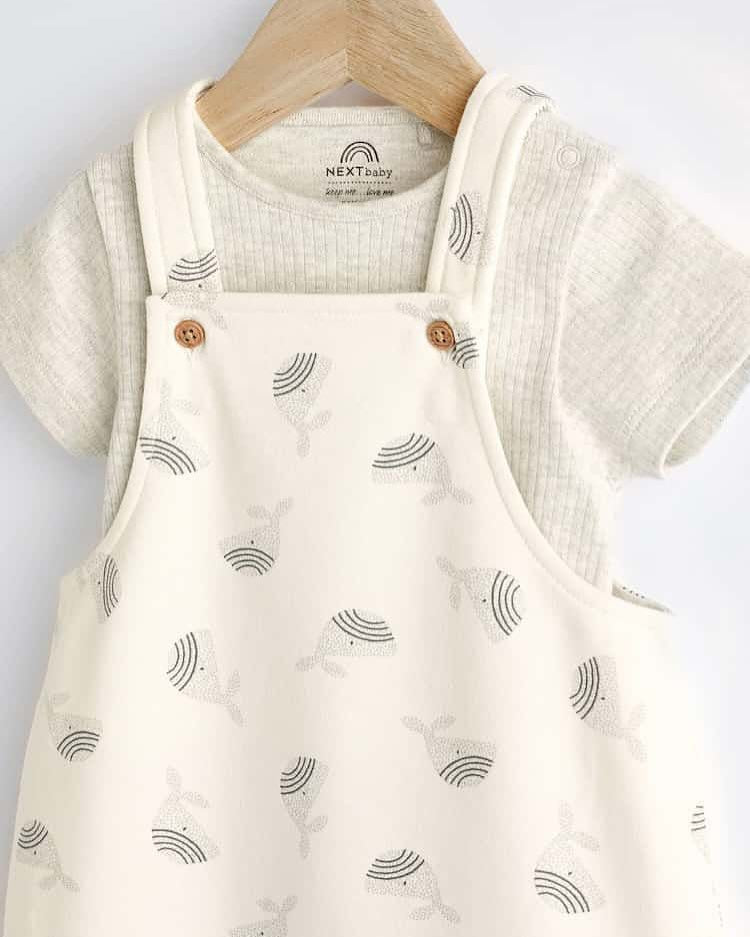 Grey/White Whale Dungarees & Bodysuit Set