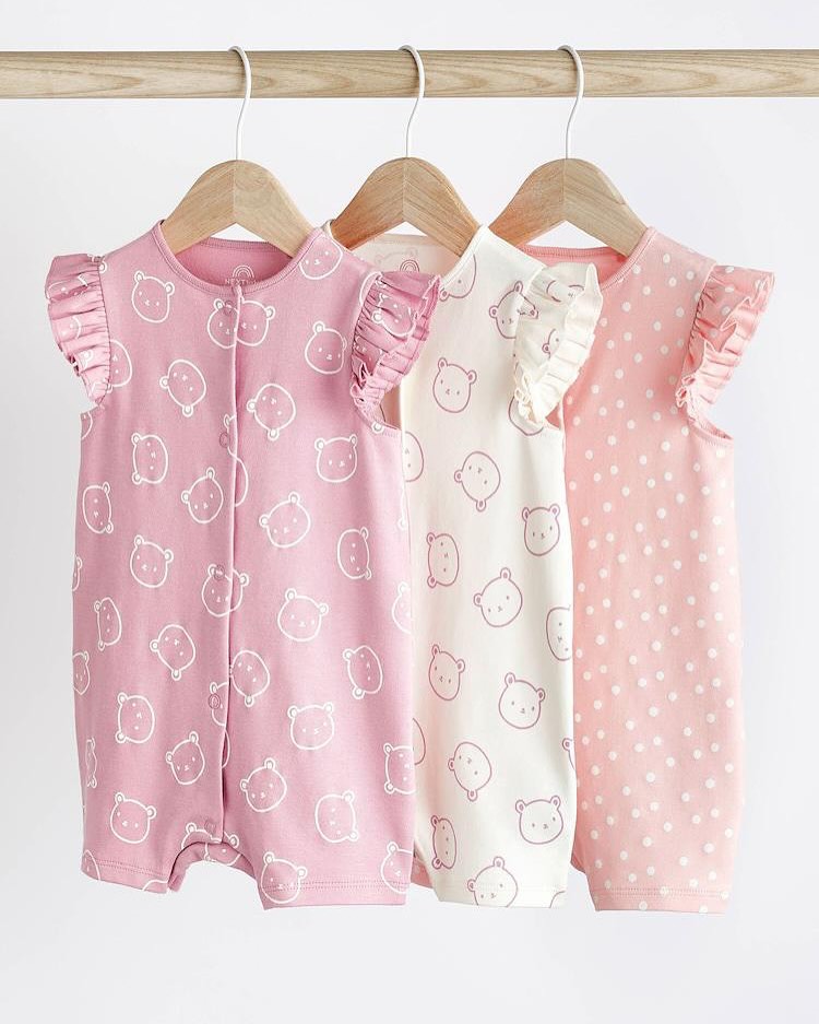 Pink Bear Rompers 3 Pack Set