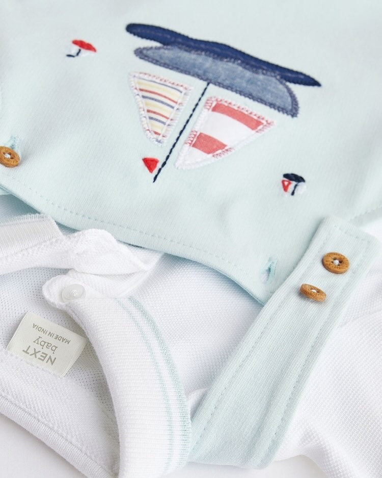 Blue Boat Dungarees & Polo Bodysuit Set