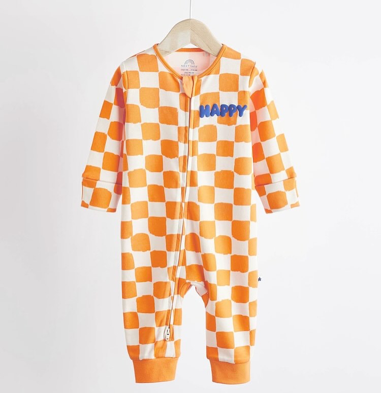 Orange Check Footless Sleepsuit 3 Pack