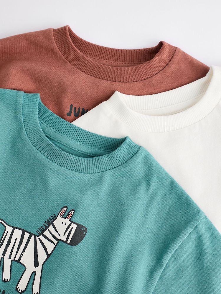 Blue/Brown Long Sleeve Animal Print Character T-Shirts 3 Pack