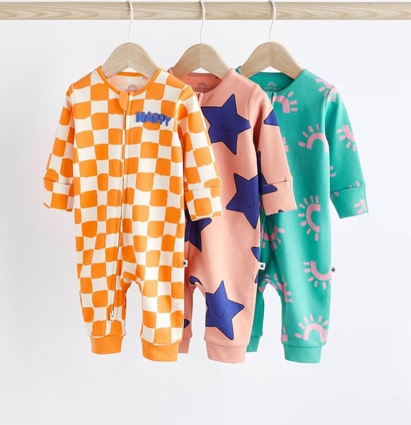 Orange Check Footless Sleepsuit 3 Pack
