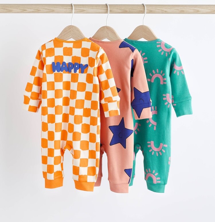 Orange Check Footless Sleepsuit 3 Pack