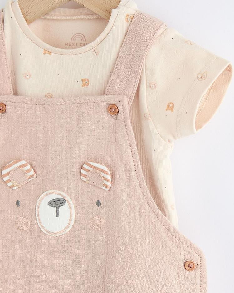 Neutral Bear Dungarees & Bodysuit Set