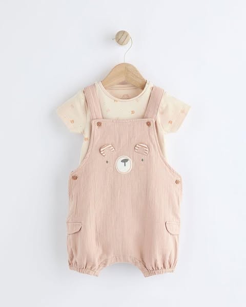 Neutral Bear Dungarees & Bodysuit Set