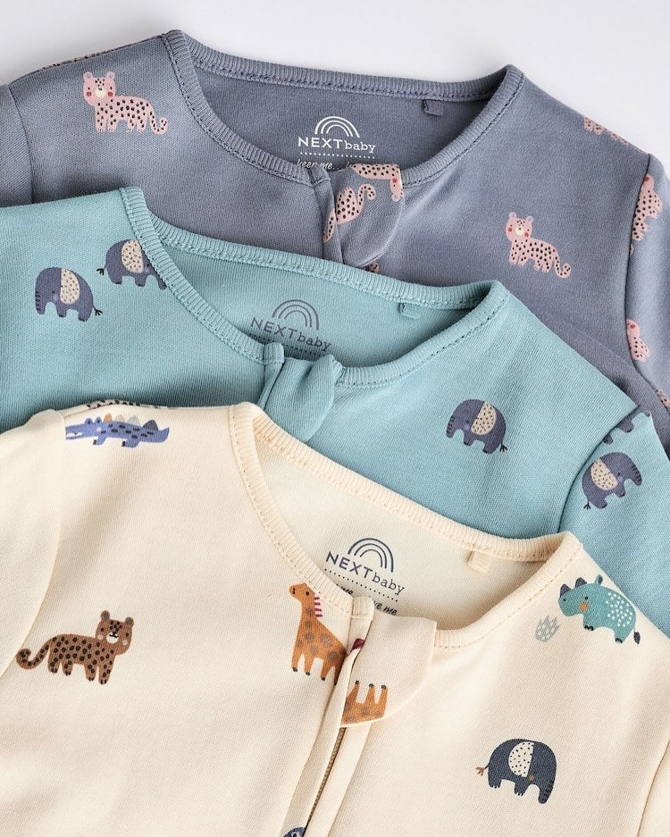 Grey/Cream Footless Sleepsuit 3 Pack