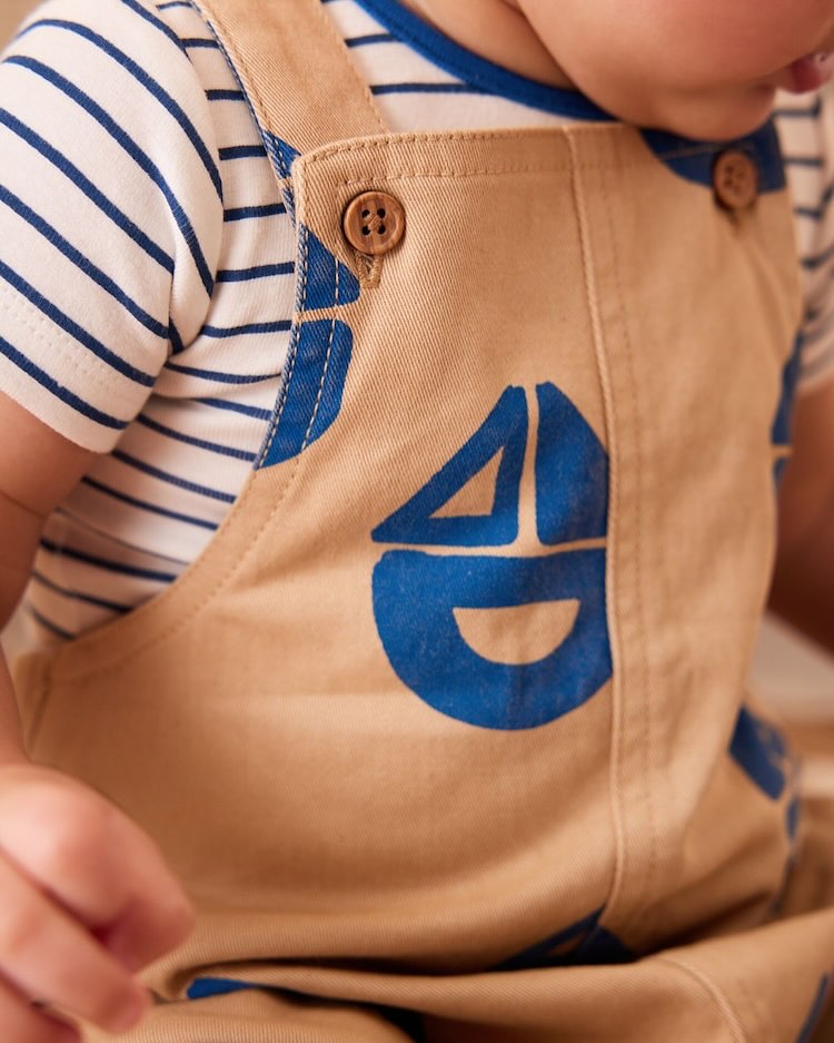 Brown/ Navy Boat Dungarees & Bodysuit Set