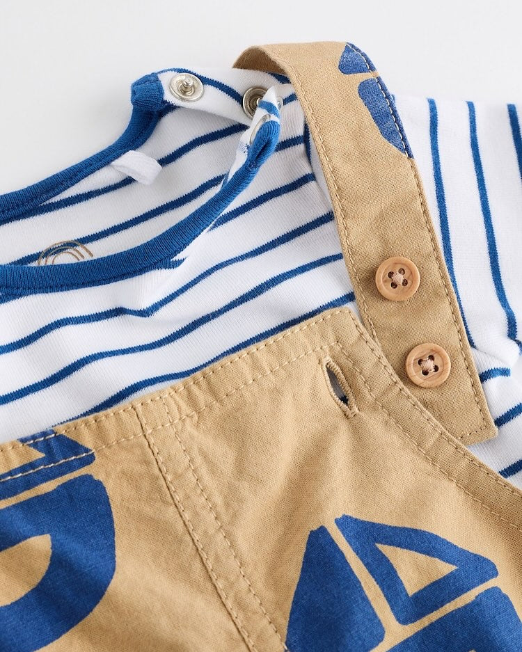 Brown/ Navy Boat Dungarees & Bodysuit Set