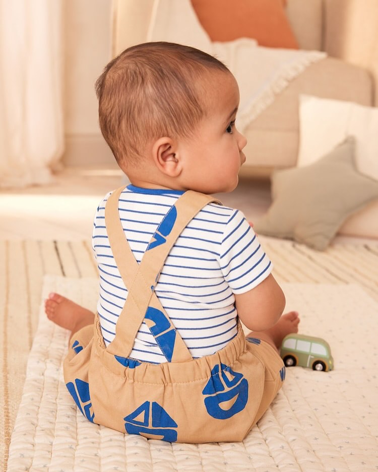 Brown/ Navy Boat Dungarees & Bodysuit Set