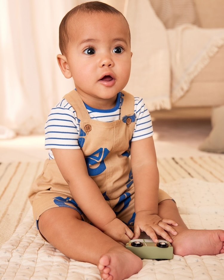 Brown/ Navy Boat Dungarees & Bodysuit Set