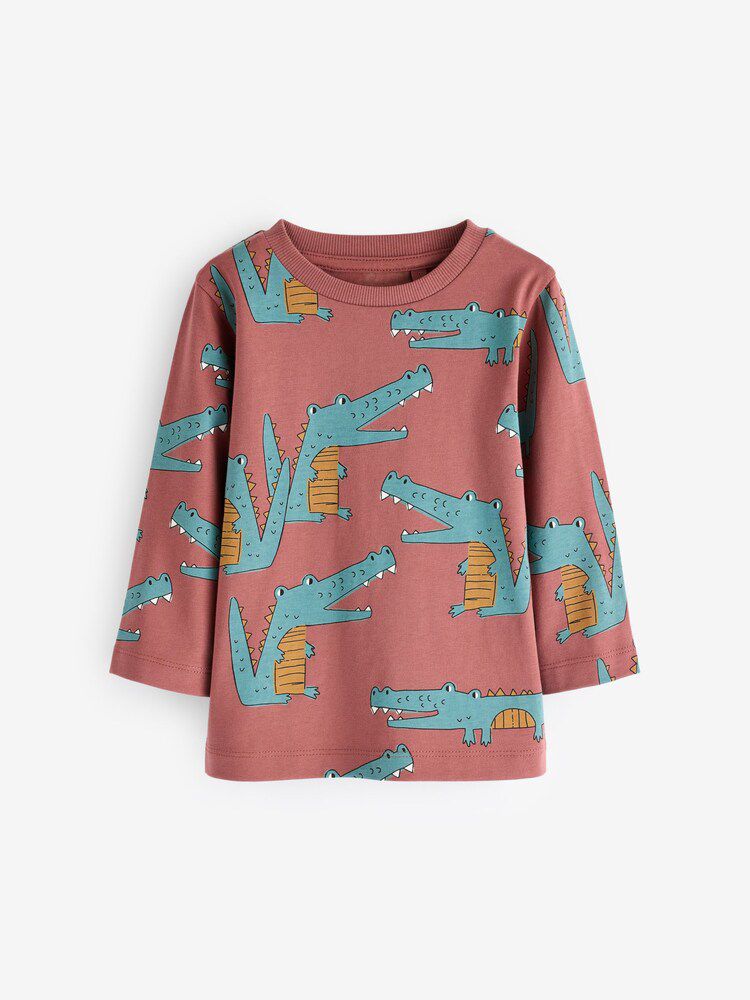 Neutral/Tan Long Sleeve Animal
Print Character T-Shirts 3 Pack