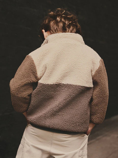 Brown Colourblock Fleece Zip Through Jacket