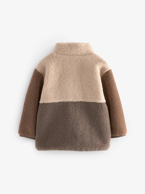 Brown Colourblock Fleece Zip Through Jacket