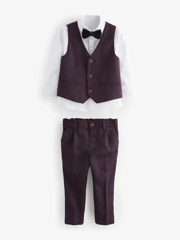 Plum Purple Waistcoat, Shirt, Trousers & Bowtie Set